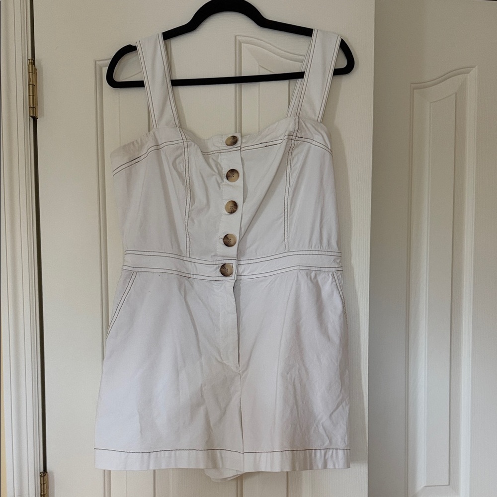 Nicole Miller White Button-Front Utility Romper